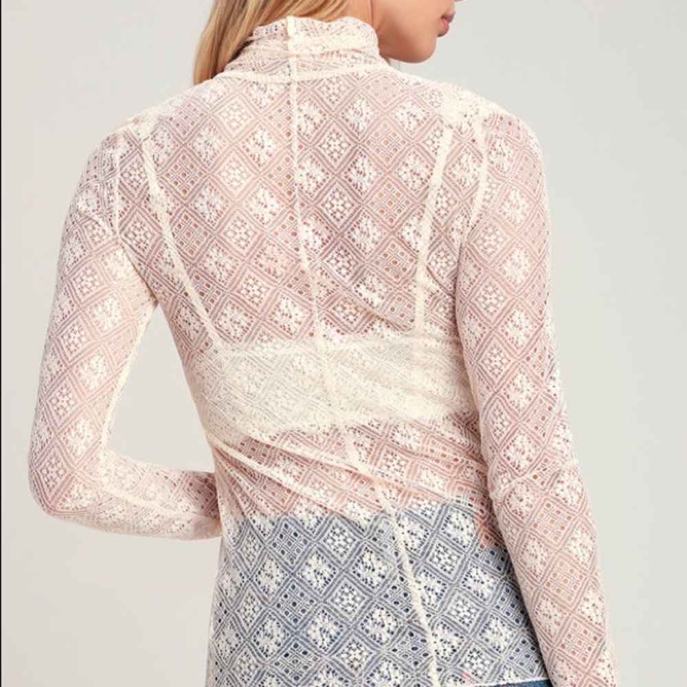 SWEET MEMORIES IVORY SHEER LACE TURTLENECK TOP - Picture 3 of 8